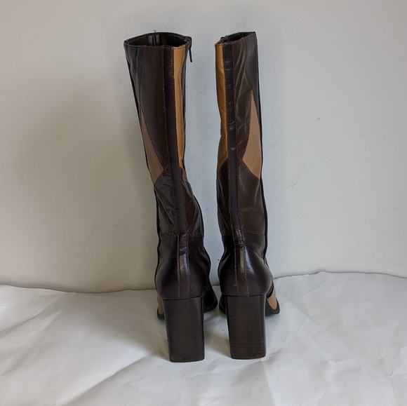 Vintage Brown Patchwork Y2K/90s Block Heel Boots - Picture 4 of 8